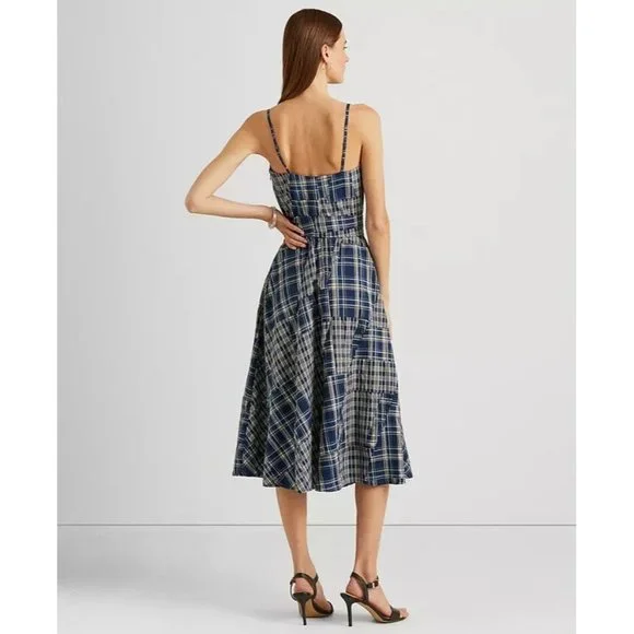 LAUREN RALPH LAUREN Patchwork Cotton Sleeveless Dress Blue Size 14 MSRP $265 - Picture 3 of 4
